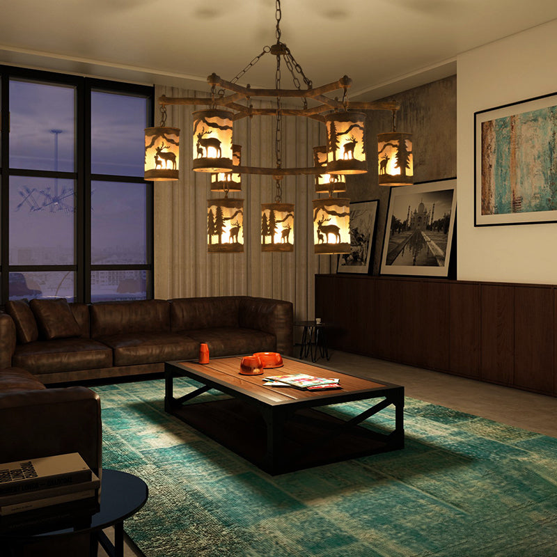 Cylinder Metal and Fabric Chandelier Light Rustic Pendant - Rebooters