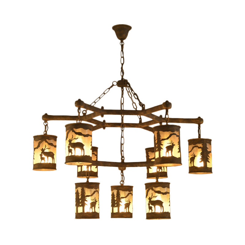 Cylinder Metal and Fabric Chandelier Light Rustic Pendant - Rebooters