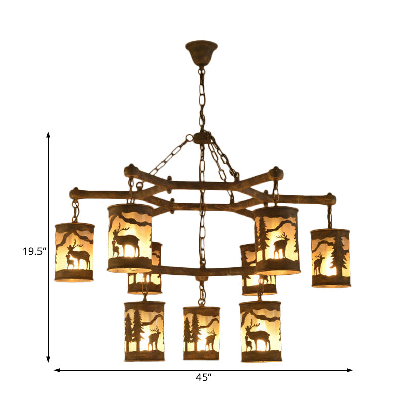 Cylinder Metal and Fabric Chandelier Light Rustic Pendant - Rebooters