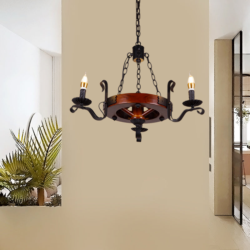 Red Brown Candle Chandelier Lamp Country Wood 3/5/6 Lights - Rebooters