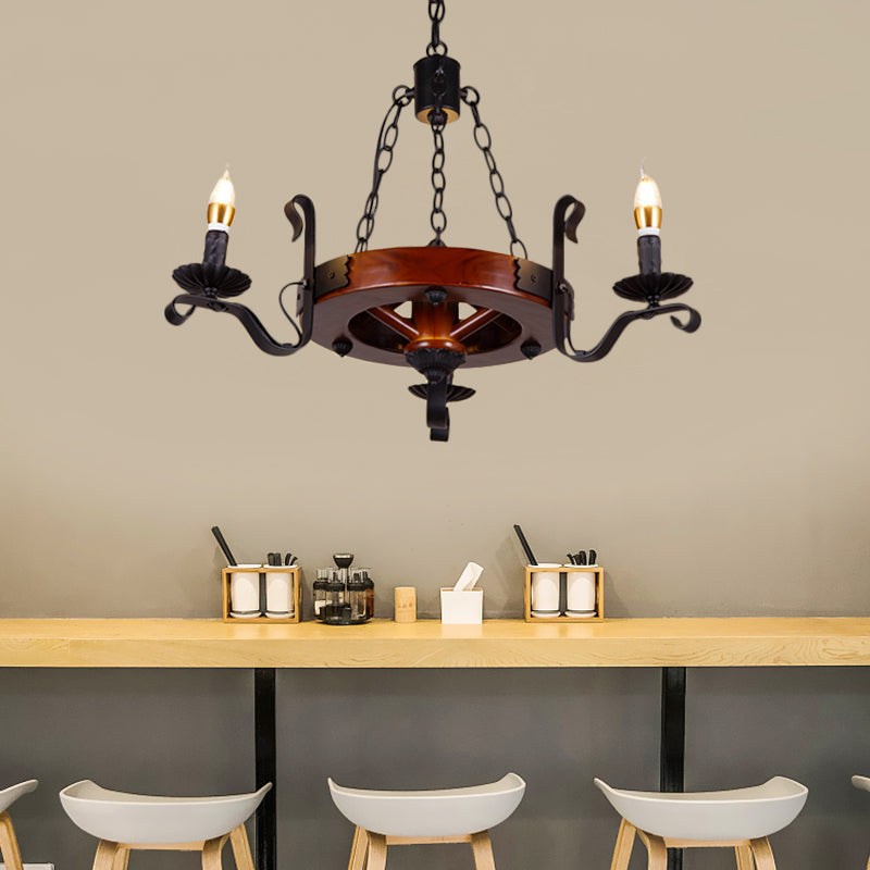 Red Brown Candle Chandelier Lamp Country Wood 3/5/6 Lights - Rebooters
