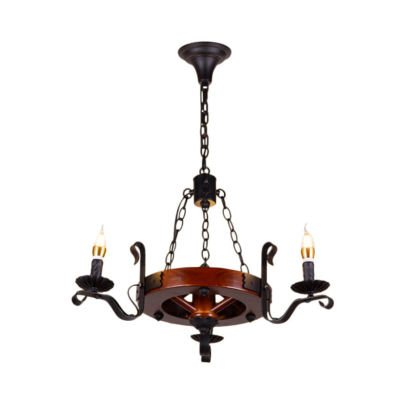 Red Brown Candle Chandelier Lamp Country Wood 3/5/6 Lights - Rebooters