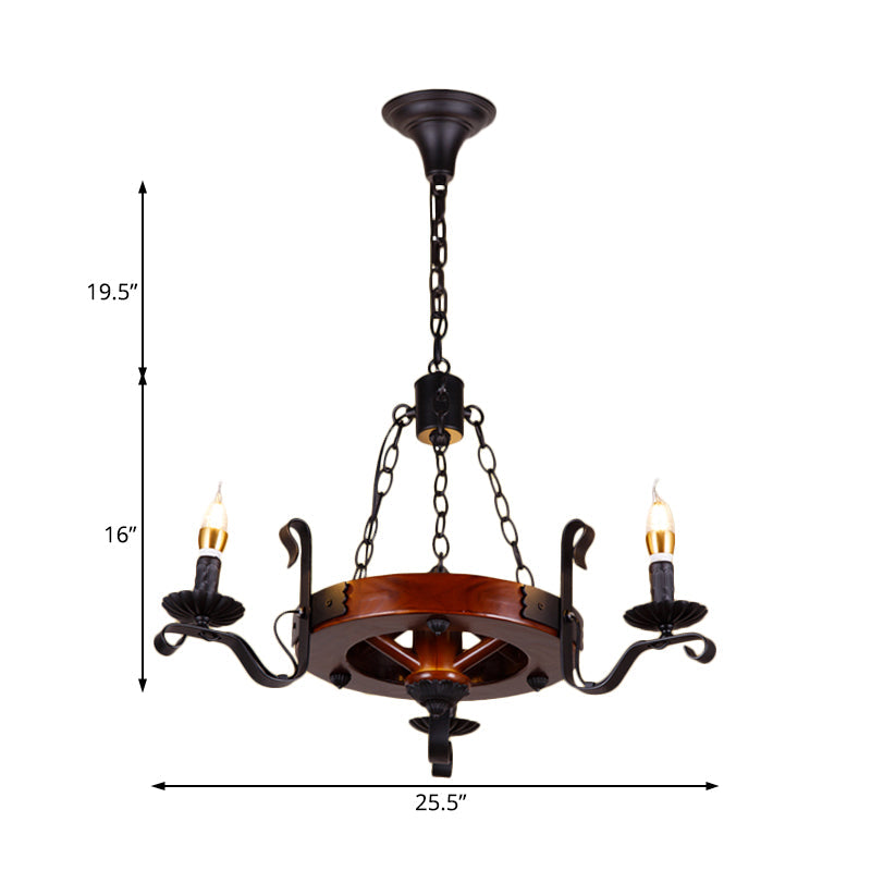 Red Brown Candle Chandelier Lamp Country Wood 3/5/6 Lights - Rebooters