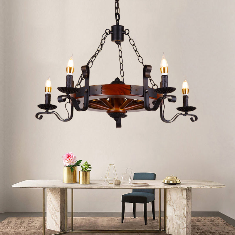 Red Brown Candle Chandelier Lamp Country Wood 3/5/6 Lights - Rebooters