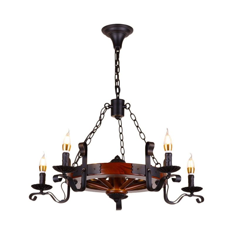 Red Brown Candle Chandelier Lamp Country Wood 3/5/6 Lights - Rebooters
