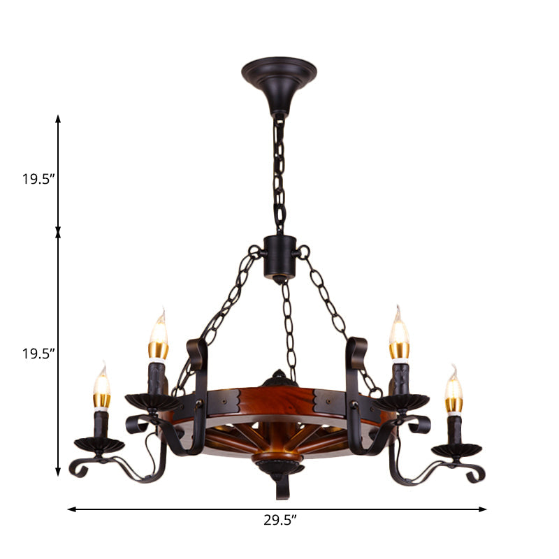 Red Brown Candle Chandelier Lamp Country Wood 3/5/6 Lights - Rebooters