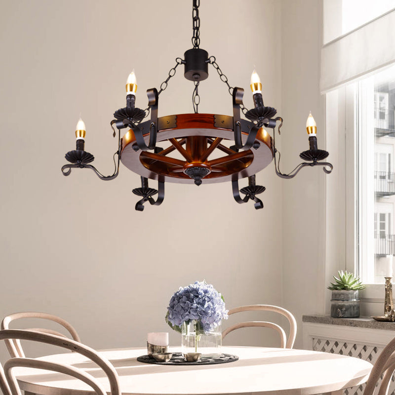 Red Brown Candle Chandelier Lamp Country Wood 3/5/6 Lights - Rebooters