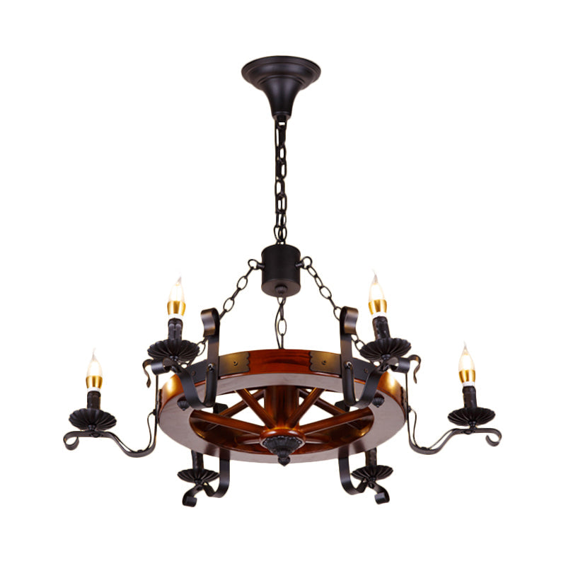Red Brown Candle Chandelier Lamp Country Wood 3/5/6 Lights - Rebooters