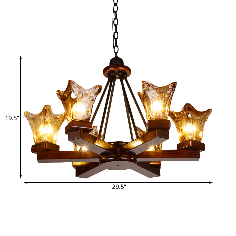 Wood Flower Shaped Hanging Chandelier Rustic 4/6 Lights Pendant - Rebooters