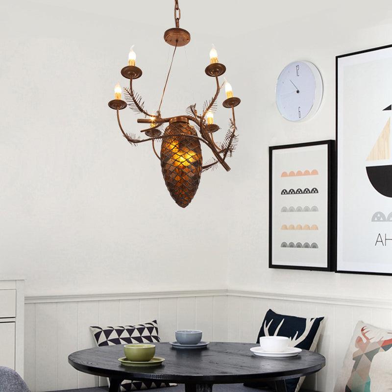Metal Coffee Pendant Lamp Pinecone 9 Lights Rustic Chandelier - Rebooters