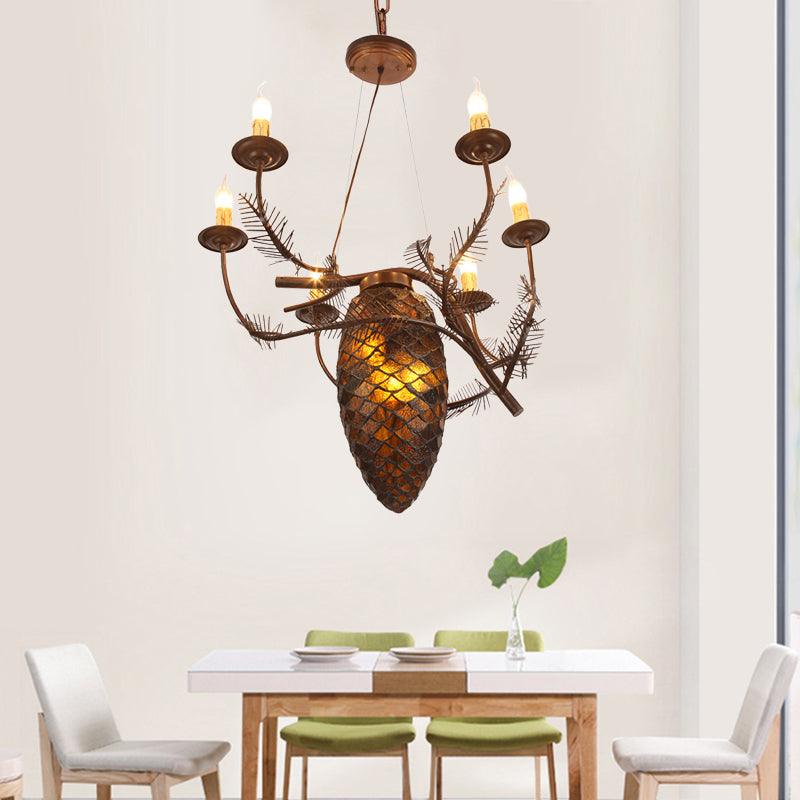 Metal Coffee Pendant Lamp Pinecone 9 Lights Rustic Chandelier - Rebooters