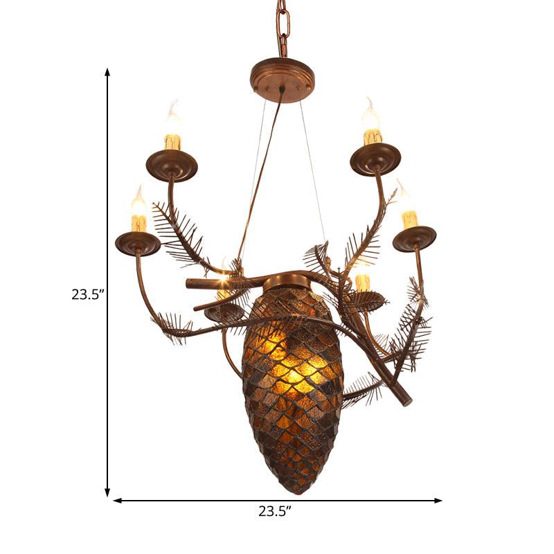 Metal Coffee Pendant Lamp Pinecone 9 Lights Rustic Chandelier - Rebooters