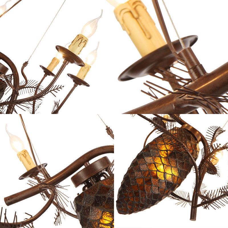 Metal Coffee Pendant Lamp Pinecone 9 Lights Rustic Chandelier - Rebooters