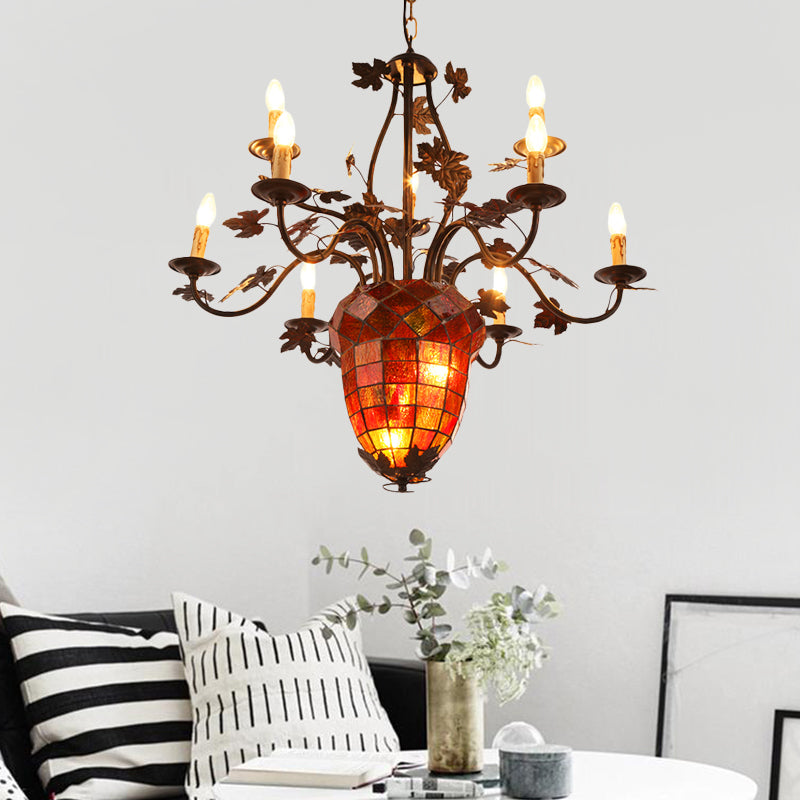 12 Lights Candle Chandelier Rustic Brown Metal Pendant Light Fixture - Rebooters