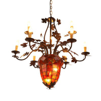 12 Lights Candle Chandelier Rustic Brown Metal Pendant Light Fixture - Rebooters