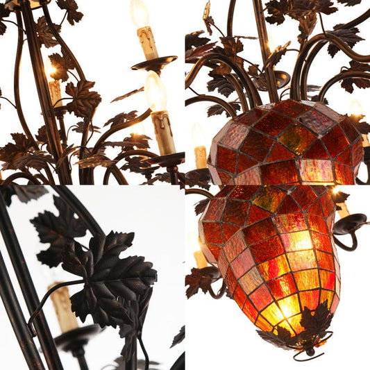 12 Lights Candle Chandelier Rustic Brown Metal Pendant Light Fixture - Rebooters