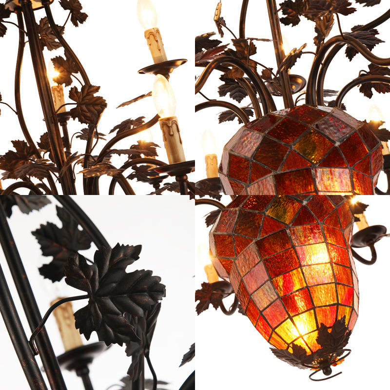 12 Lights Candle Chandelier Rustic Brown Metal Pendant Light Fixture - Rebooters