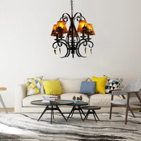 5 Bulbs Dining Room Ceiling Lamp Country Metal Black Chandelier - Rebooters