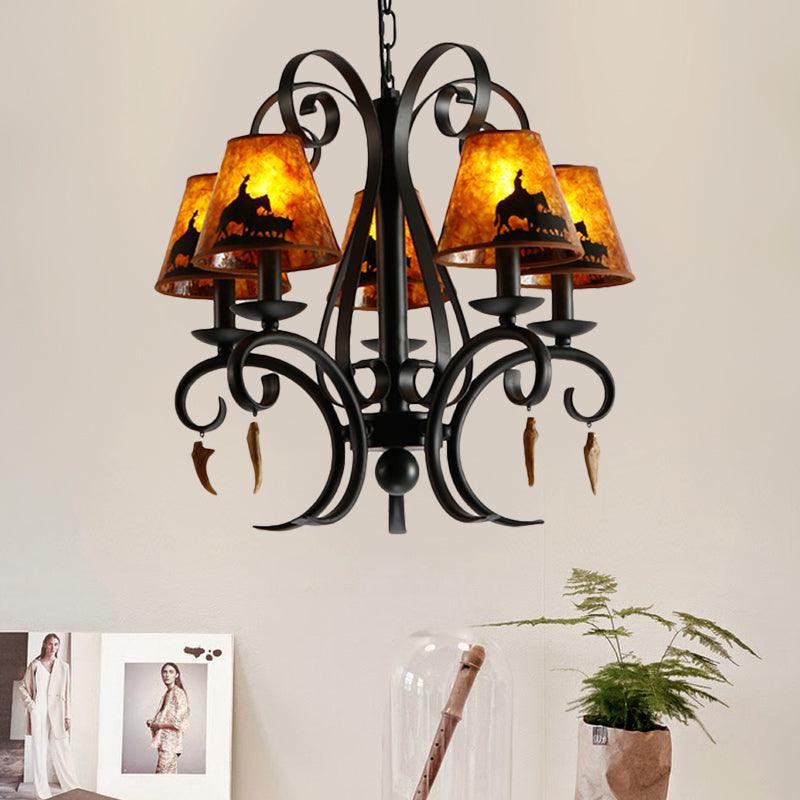 5 Bulbs Dining Room Ceiling Lamp Country Metal Black Chandelier - Rebooters