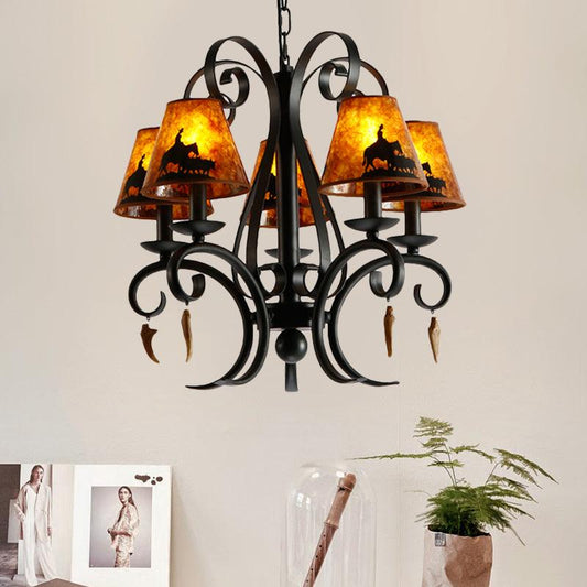 5 Bulbs Dining Room Ceiling Lamp Country Metal Black Chandelier - Rebooters