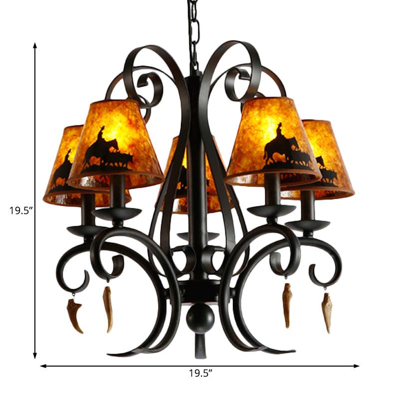 5 Bulbs Dining Room Ceiling Lamp Country Metal Black Chandelier - Rebooters