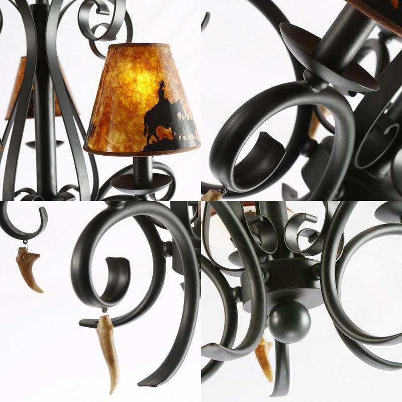 5 Bulbs Dining Room Ceiling Lamp Country Metal Black Chandelier - Rebooters