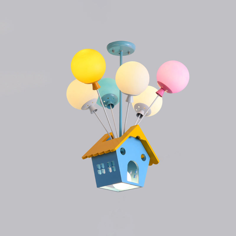Blue Balloon House Hanging Lamp Cartoon 6 Bulbs Chandelier - Rebooters
