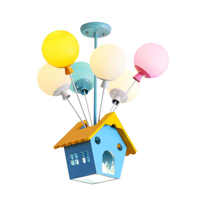 Blue Balloon House Hanging Lamp Cartoon 6 Bulbs Chandelier - Rebooters