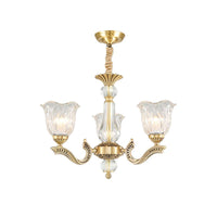 3 Lights Chandelier Lighting Antique Scalloped Clear Crystal Glass Suspension Lamp in Gold - Rebooters