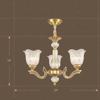 3 Lights Chandelier Lighting Antique Scalloped Clear Crystal Glass Suspension Lamp in Gold - Rebooters