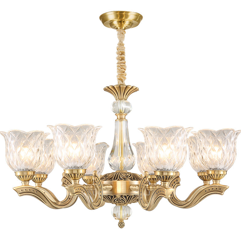 3 Lights Chandelier Lighting Antique Scalloped Clear Crystal Glass Suspension Lamp in Gold - Rebooters