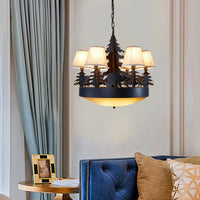 8 Bulbs Bowl Chandelier Light Country Black Opal Glass Fixture - Rebooters