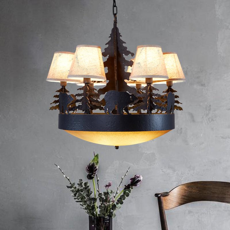 8 Bulbs Bowl Chandelier Light Country Black Opal Glass Fixture - Rebooters