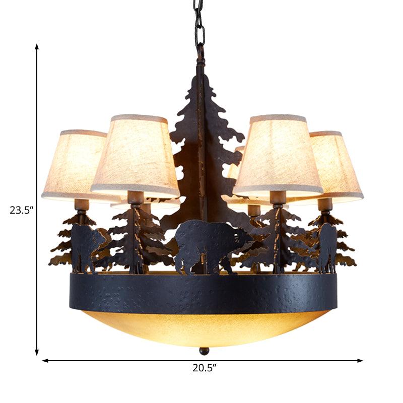 8 Bulbs Bowl Chandelier Light Country Black Opal Glass Fixture - Rebooters