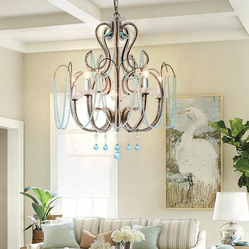 6 Lights Curve Arm Chandelier Light Vintage Rust Metal - Rebooters