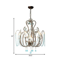 6 Lights Curve Arm Chandelier Light Vintage Rust Metal - Rebooters