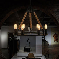 Circular Living Room Chandelier Farmhouse Black Metal Light - Rebooters