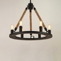Circular Living Room Chandelier Farmhouse Black Metal Light - Rebooters
