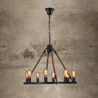 Circular Living Room Chandelier Farmhouse Black Metal Light - Rebooters