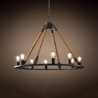 Circular Living Room Chandelier Farmhouse Black Metal Light - Rebooters