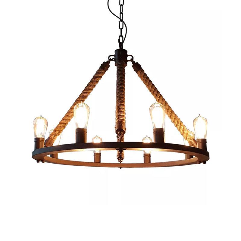 Circular Living Room Chandelier Farmhouse Black Metal Light - Rebooters
