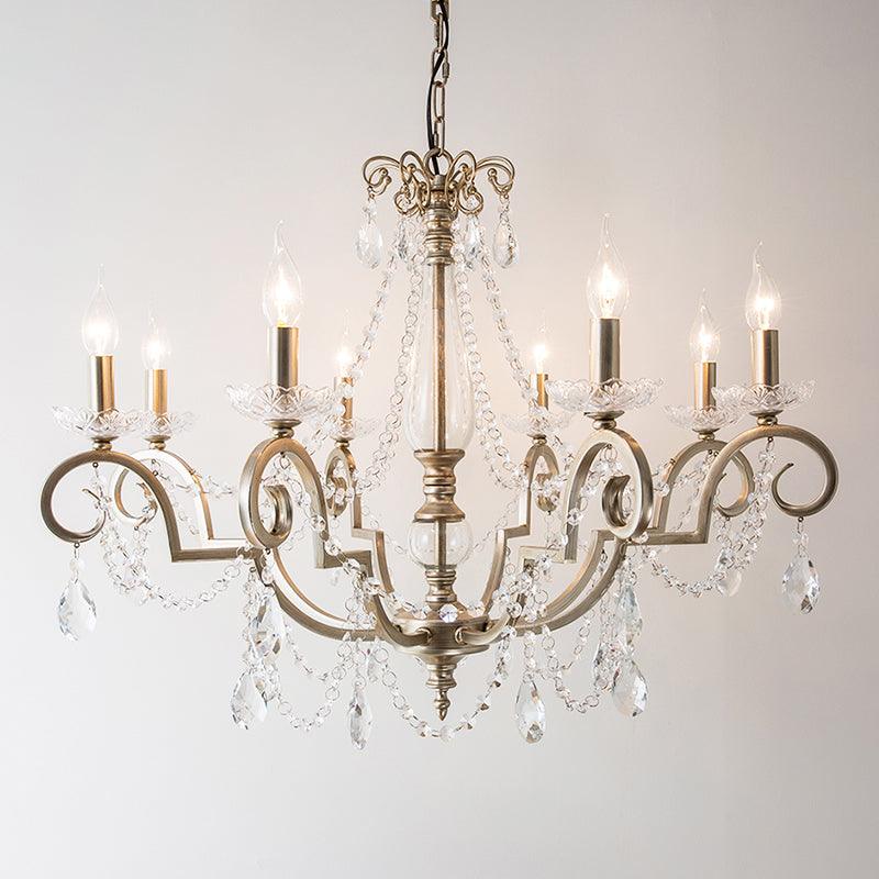 Aged Silver Candle Chandelier Rustic Crystal Living Room Light - Rebooters