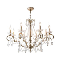 Aged Silver Candle Chandelier Rustic Crystal Living Room Light - Rebooters