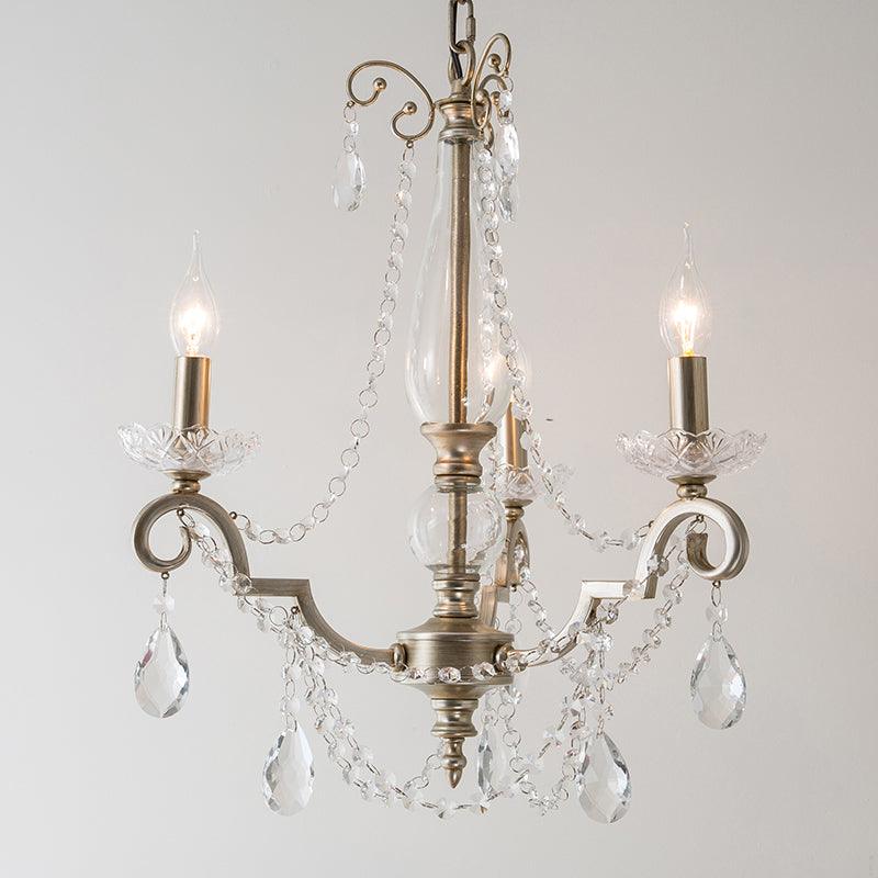 Aged Silver Candle Chandelier Rustic Crystal Living Room Light - Rebooters