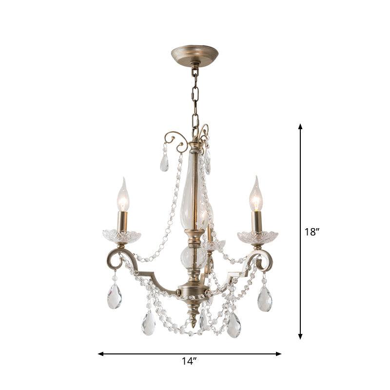 Aged Silver Candle Chandelier Rustic Crystal Living Room Light - Rebooters