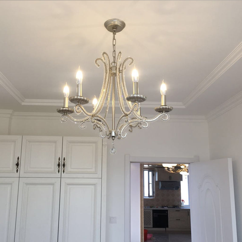 Nickel Finish 6-Bulb Ceiling Pendant Light Traditional Chandelier - Rebooters