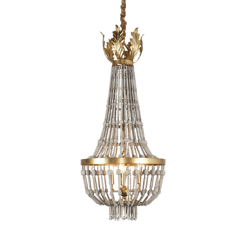 Wood Strand Empire Shape Hanging Light Fixture Traditional 3 Lights Stairway Chandelier Light in Gold - Rebooters