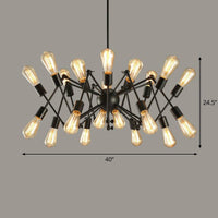 20 Lights Spider Chandelier Rustic Black Metallic Ceiling Suspension Lamp for Dining Room - Rebooters