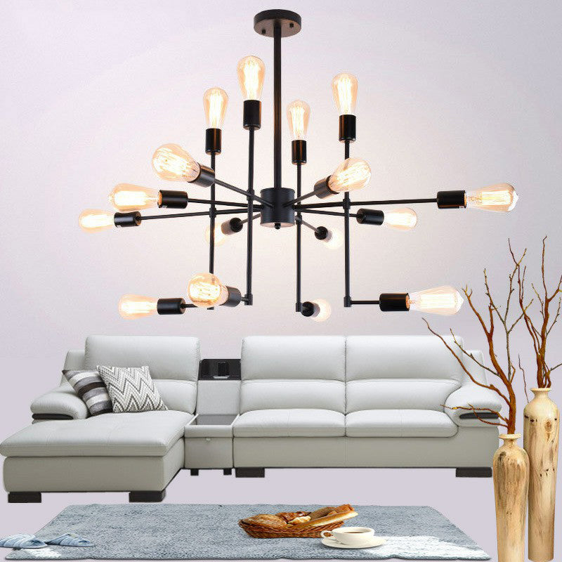 16 Bulbs 4-Sided Chandelier Black Metal Ceiling Hang Light - Rebooters