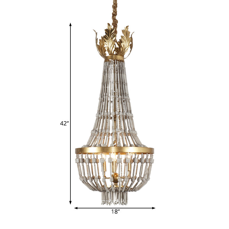 Wood Strand Empire Shape Hanging Light Fixture Traditional 3 Lights Stairway Chandelier Light in Gold - Rebooters